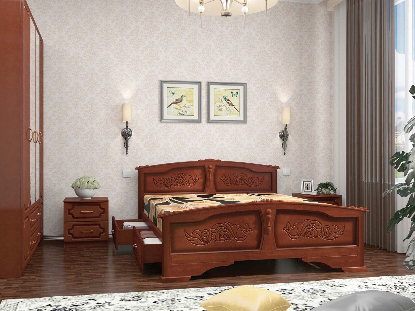 Кровать 1200 (Елена с ящиками) Лакированный орех Браво мебель 