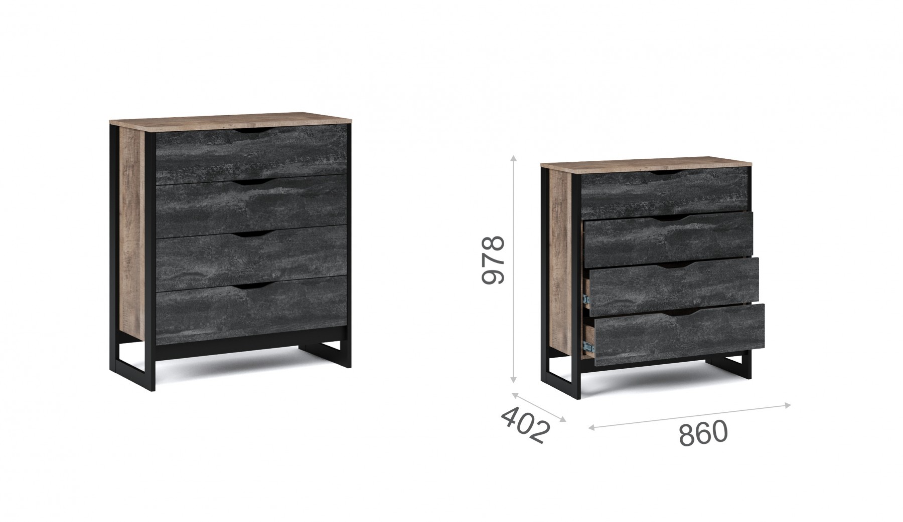 Комод 4ящ Стокгольм 860х402х978 Империал